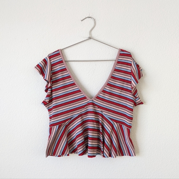 Wild Fable Colorful Striped Ruffled Sleeve Crop Top - Picture 1 of 2